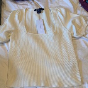 French Connection Cream Ribbed Blouse